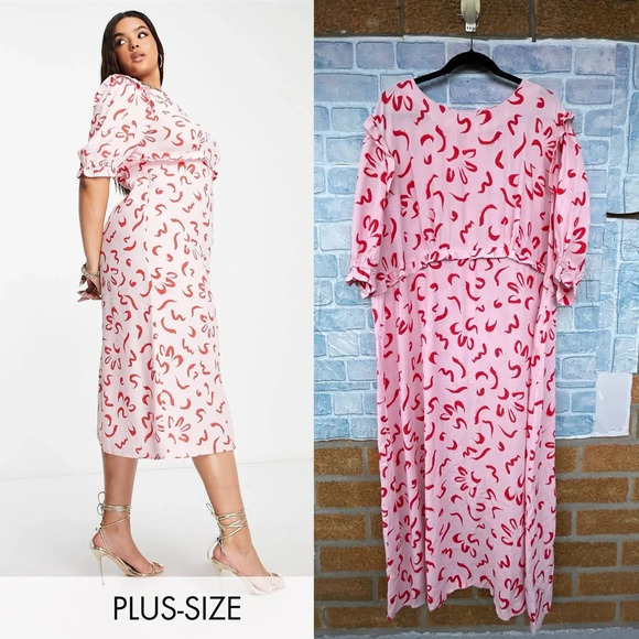 Nobody's Child Plus Felicia squiggle print dress in pink size 20 - Picture 3 of 16